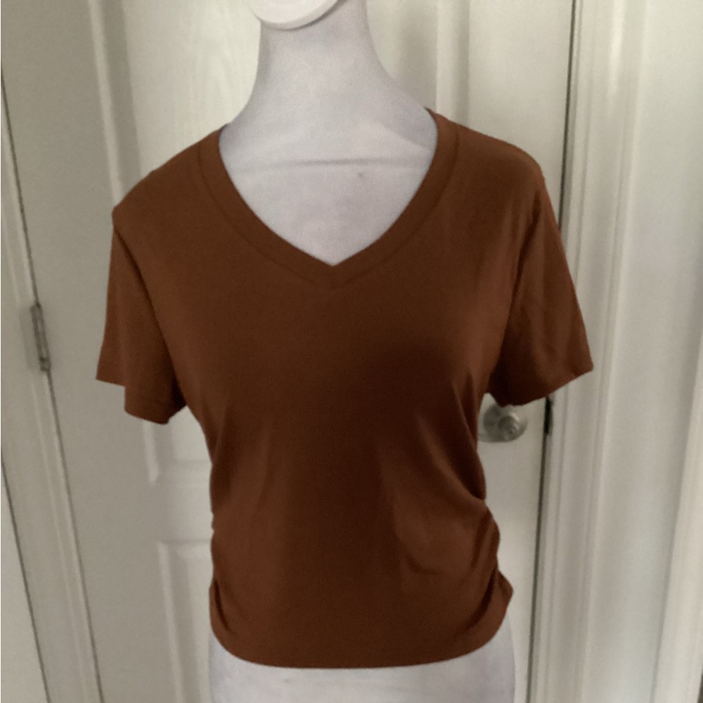 3 - V-Neck Ribbed Ruched Tops ( Color: Multi) - Picture 2 of 3
